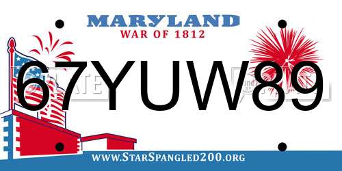 67YUW89 Maryland License Plate