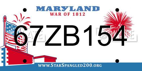 67ZB154 Maryland License Plate