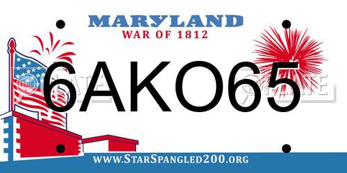 6AKO65 Maryland License Plate