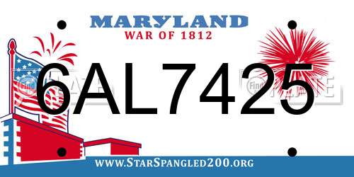 6AL7425 Maryland License Plate