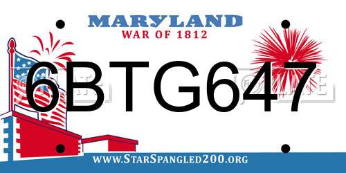 6BTG647 Maryland License Plate