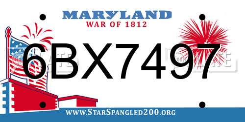 6BX7497 Maryland License Plate