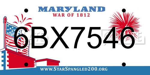 6BX7546 Maryland License Plate