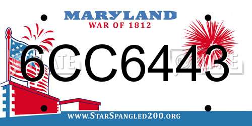 6CC6443 Maryland License Plate