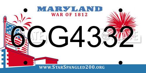 6CG4332 Maryland License Plate