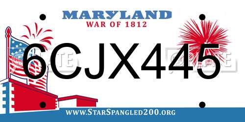 6CJX445 Maryland License Plate