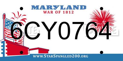 6CY0764 Maryland License Plate