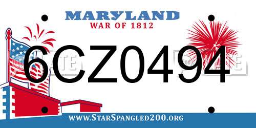 6CZ0494 Maryland License Plate