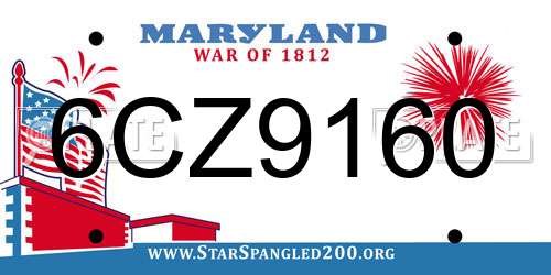 6CZ9160 Maryland License Plate