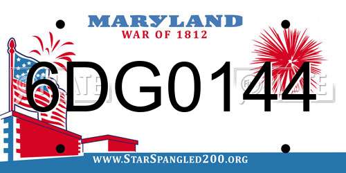 6DG0144 Maryland License Plate