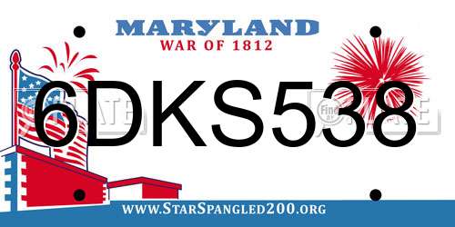 6DKS538 Maryland License Plate