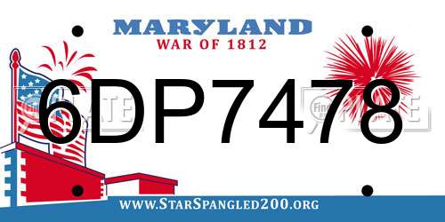 6DP7478 Maryland License Plate