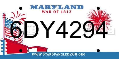 6DY4294 Maryland License Plate