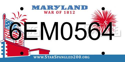 6EM0564 Maryland License Plate