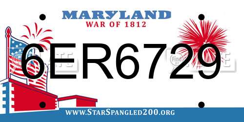 6ER6729 Maryland License Plate