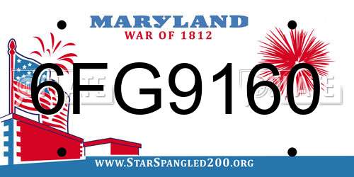 6FG9160 Maryland License Plate