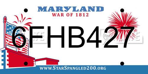 6FHB427 Maryland License Plate