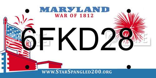 6FKD28 Maryland License Plate