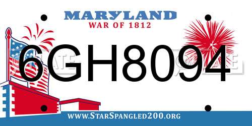 6GH8094 Maryland License Plate