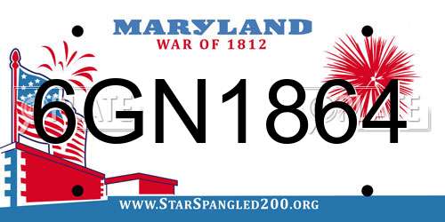 6GN1864 Maryland License Plate
