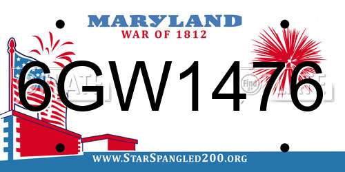 6GW1476 Maryland License Plate
