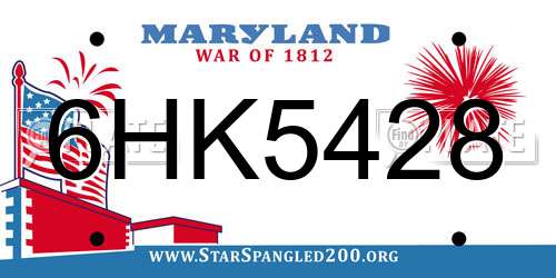 6HK5428 Maryland License Plate