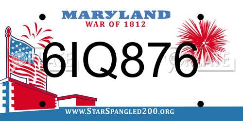 6IQ876 Maryland License Plate