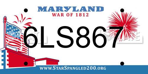 6LS867 Maryland License Plate