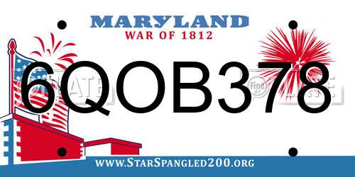 6QOB378 Maryland License Plate