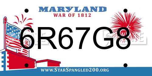 6R67G8 Maryland License Plate