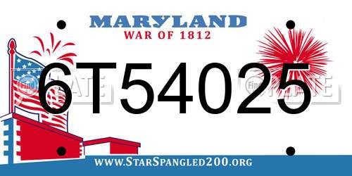 6T54025 Maryland License Plate