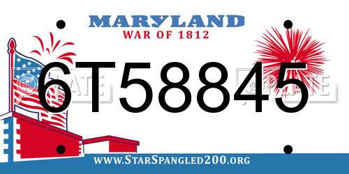 6T58845 Maryland License Plate