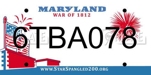 6TBA078 Maryland License Plate