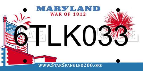 6TLK033 Maryland License Plate