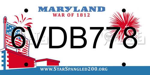 6VDB778 Maryland License Plate