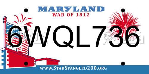 6WQL736 Maryland License Plate