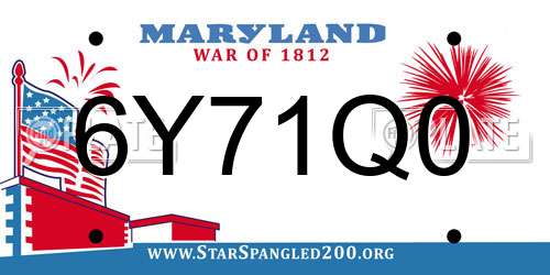 6Y71Q0 Maryland License Plate