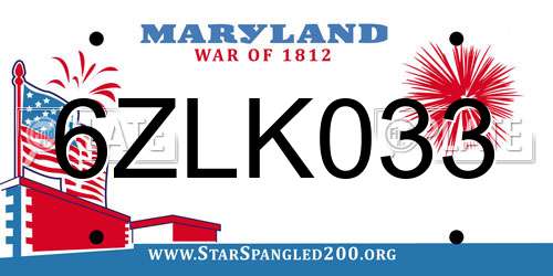 6ZLK033 Maryland License Plate