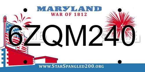 6ZQM240 Maryland License Plate