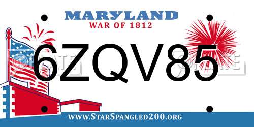 6ZQV85 Maryland License Plate