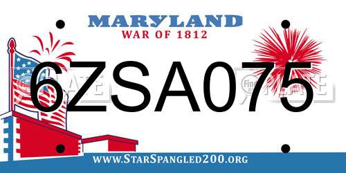 6ZSA075 Maryland License Plate