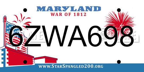 6ZWA698 Maryland License Plate