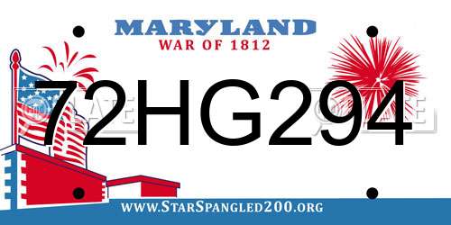 72HG294 Maryland License Plate