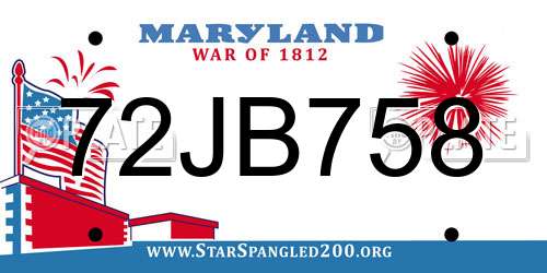 72JB758 Maryland License Plate