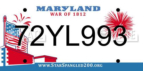 72YL993 Maryland License Plate