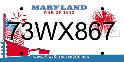 73WX867 Maryland License Plate