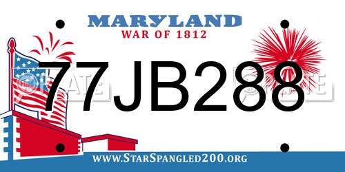 77JB288 Maryland License Plate