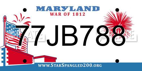 77JB788 Maryland License Plate