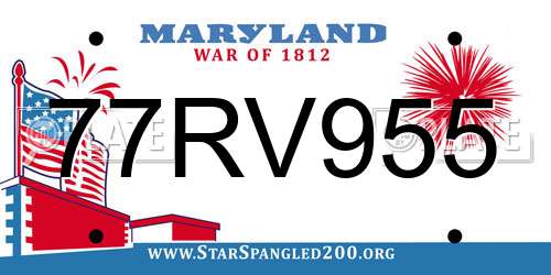 77RV955 Maryland License Plate