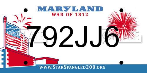 792JJ6 Maryland License Plate